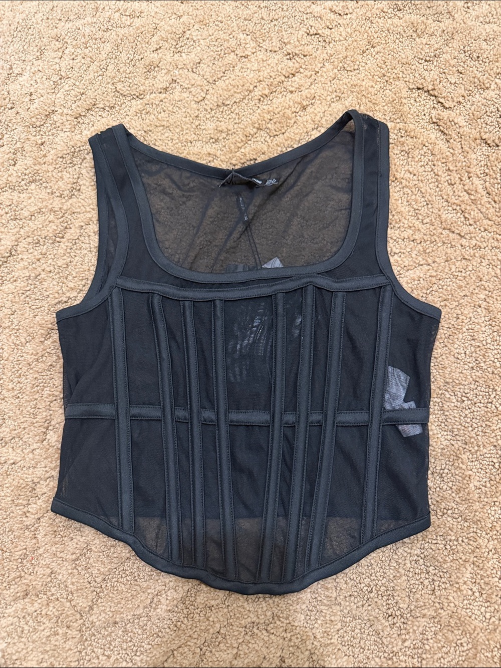 PrettyLittleThing Black Mesh Corset Tank